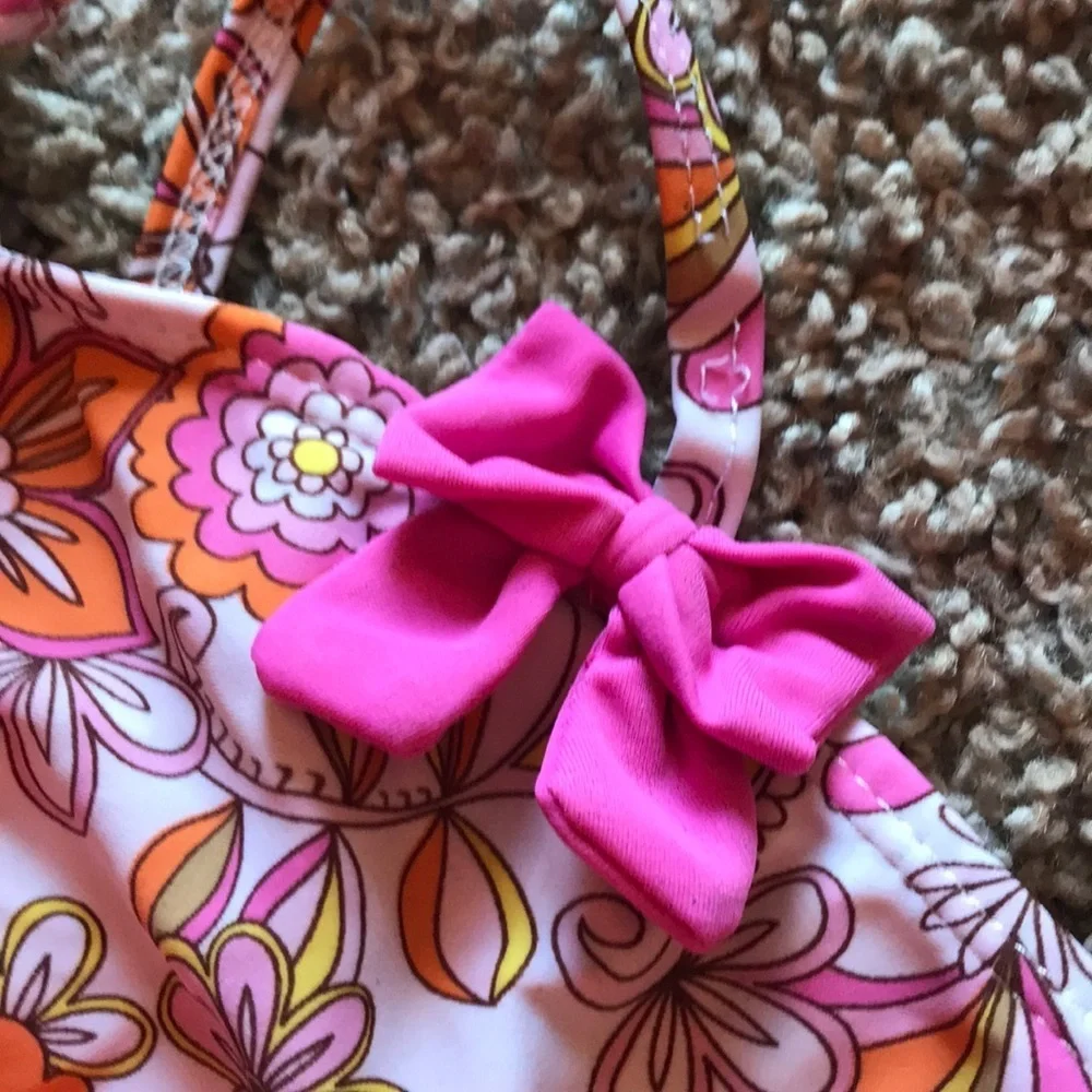 Circo 3 Piece Pink Orange Floral Swimming Suit